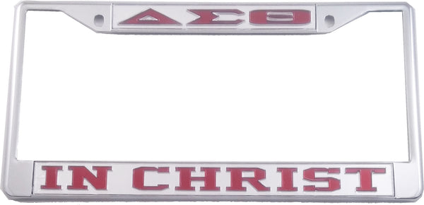 Delta Sigma Theta In Christ License Plate Frame [Silver Standard Frame - Silver/Red]