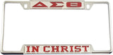 Delta Sigma Theta In Christ License Plate Frame [Decal Visible Frame - Silver/Red]