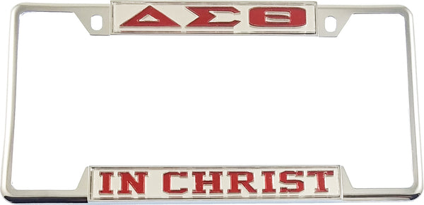Delta Sigma Theta In Christ License Plate Frame [Decal Visible Frame - Silver/Red]