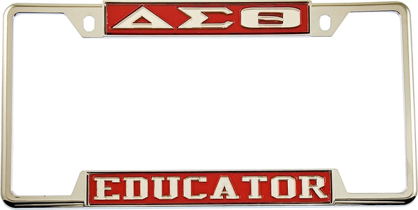 Delta Sigma Theta Educator License Plate Frame [Decal Visible Frame - Red/Silver]
