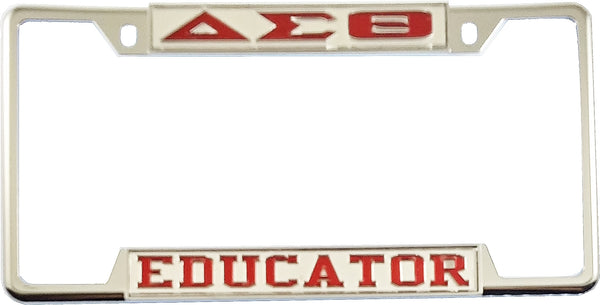 Delta Sigma Theta Educator License Plate Frame [Decal Visible Frame - Silver/Red]