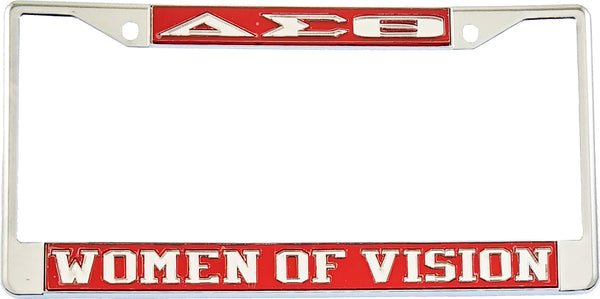 Delta Sigma Theta Women of Vision License Plate Frame [Silver Standard Frame - Red/Silver]