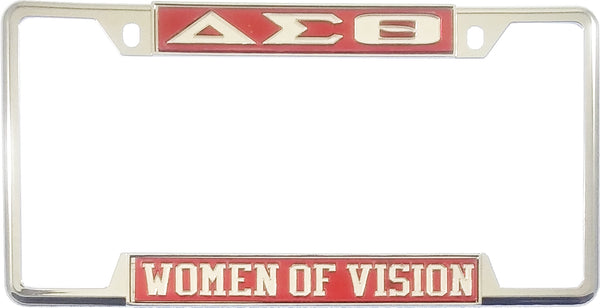 Delta Sigma Theta Women of Vision License Plate Frame [Decal Visible Frame - Red/Silver]