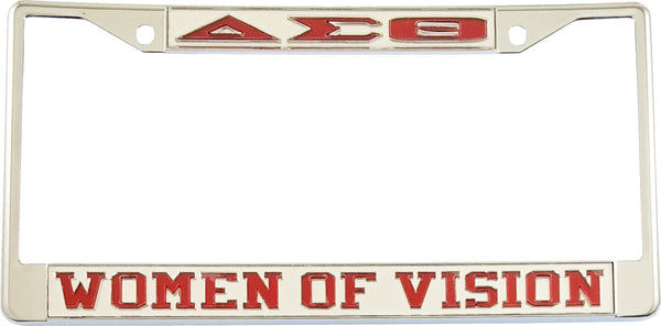 Delta Sigma Theta Women of Vision License Plate Frame [Silver Standard Frame - Silver/Red]