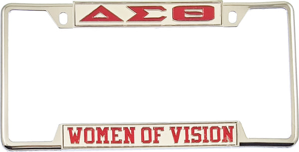 Delta Sigma Theta Women of Vision License Plate Frame [Decal Visible Frame - Silver/Red]