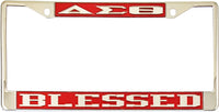 Delta Sigma Theta Blessed License Plate Frame [Silver Standard Frame - Red/Silver]