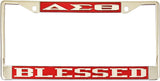 Delta Sigma Theta Blessed License Plate Frame [Silver Standard Frame - Red/Silver]