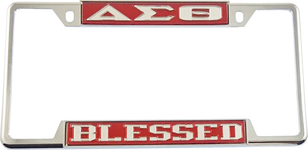 Delta Sigma Theta Blessed License Plate Frame [Decal Visible Frame - Red/Silver]