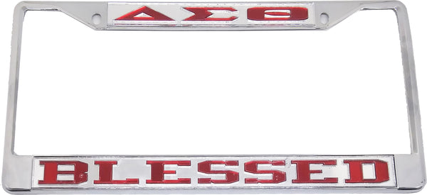 Delta Sigma Theta Blessed License Plate Frame [Silver Standard Frame - Silver/Red]