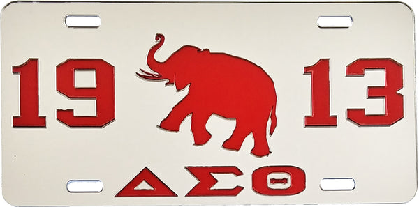 Delta Sigma Theta 1913 Elephant Mirror License Plate [Silver/Red]