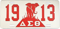 Delta Sigma Theta 1913 Elephant Burning Sands Mirror License Plate [Silver/Red]