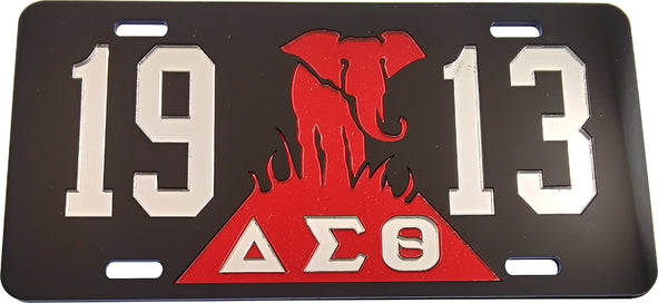 Delta Sigma Theta 1913 Elephant Burning Sands Mirror License Plate [Black/Silver]