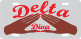 Delta Sigma Theta Hand Sign Diva Mirror License Plate [Silver/Brown]