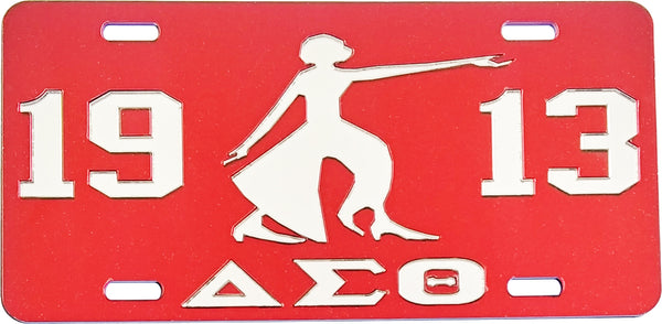 Delta Sigma Theta 1913 Lady Fortitude Mirror License Plate [Red/Silver]