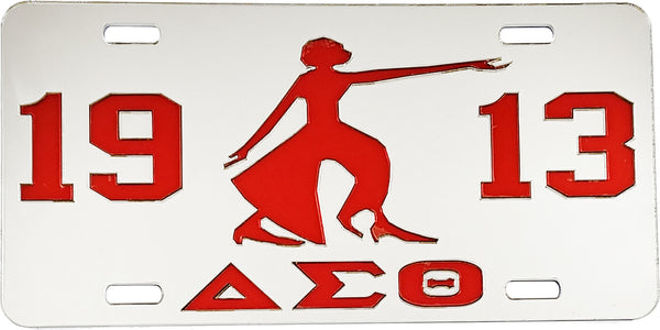 Delta Sigma Theta 1913 Lady Fortitude Mirror License Plate [Silver/Red]