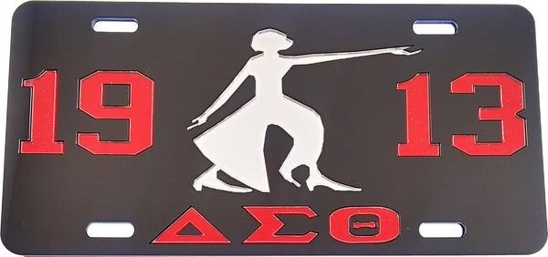 Delta Sigma Theta 1913 Lady Fortitude Mirror License Plate [Black/Red]