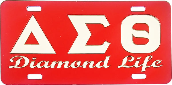 Delta Sigma Theta Diamond Life Mirror License Plate [Red/Silver]