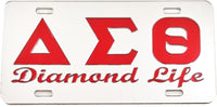 Delta Sigma Theta Diamond Life Mirror License Plate [Silver/Red]