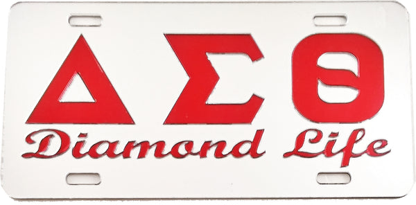 Delta Sigma Theta Diamond Life Mirror License Plate [Silver/Red]