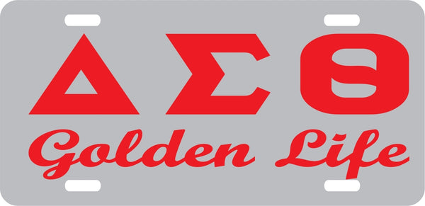 Delta Sigma Theta Golden Life Mirror License Plate [Silver/Red]