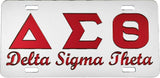 Delta Sigma Theta Script Mirror License Plate [Silver/Red]