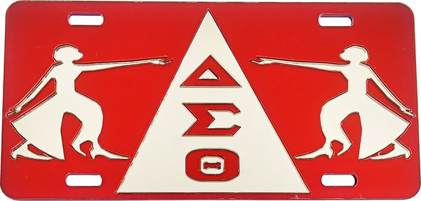 Delta Sigma Theta Ladies of Fortitude Triangle Mirror License Plate [Red/Silver]
