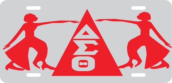 Delta Sigma Theta Ladies of Fortitude Triangle Mirror License Plate [Silver/Red]