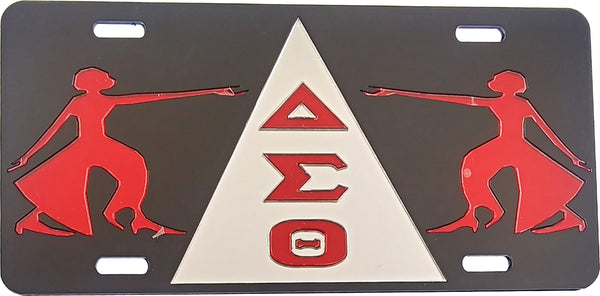 Delta Sigma Theta Ladies of Fortitude Triangle Mirror License Plate [Black/Red]