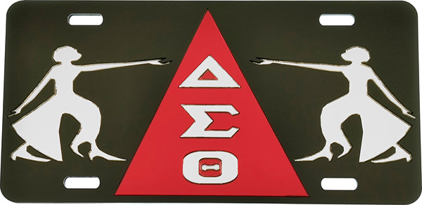 Delta Sigma Theta Ladies of Fortitude Triangle Mirror License Plate [Black/Silver]