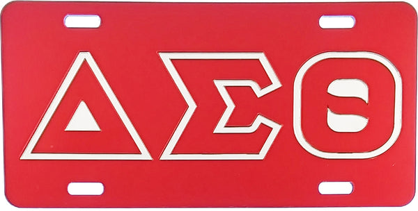 Delta Sigma Theta Outline Mirror License Plate [Red/Red/Silver]