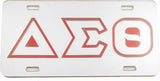 Delta Sigma Theta Outline Mirror License Plate [Silver/Silver/Red]