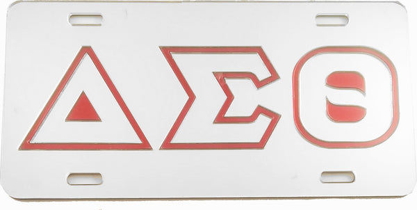 Delta Sigma Theta Outline Mirror License Plate [Silver/Silver/Red]