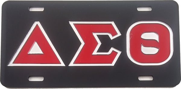 Delta Sigma Theta Outline Mirror License Plate [Black/Red/Silver]