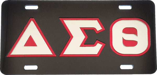 Delta Sigma Theta Outline Mirror License Plate [Black/Silver/Red]