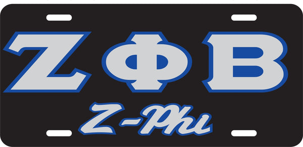 Zeta Phi Beta Z-Phi Outline Mirror License Plate [Black/Silver/Blue]