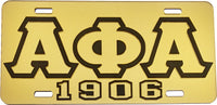 Alpha Phi Alpha 1906 Outline Mirror License Plate [Gold/Gold/Black]