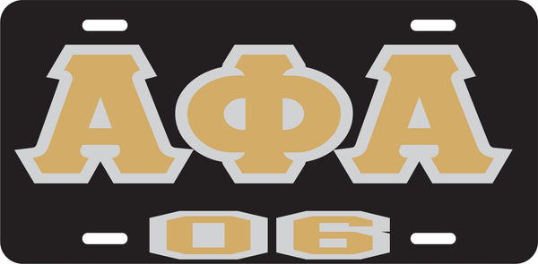 Alpha Phi Alpha 06 Outline Mirror License Plate [Black/Gold/Silver]