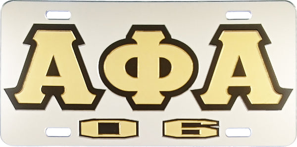 Alpha Phi Alpha 06 Outline Mirror License Plate [Silver/Gold/Black]