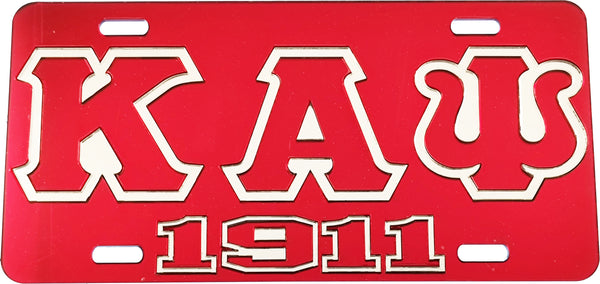 Kappa Alpha Psi 1911 Outline Mirror License Plate [Red/Red/Silver]