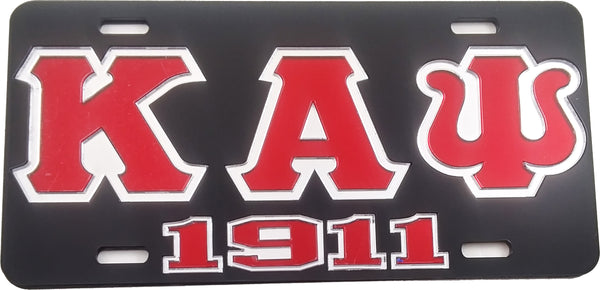 Kappa Alpha Psi 1911 Outline Mirror License Plate [Black/Red/Silver]