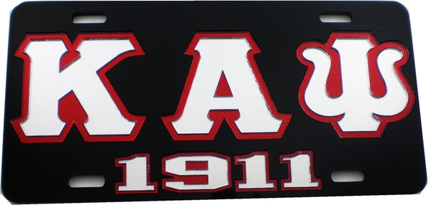 Kappa Alpha Psi 1911 Outline Mirror License Plate [Black/Silver/Red]