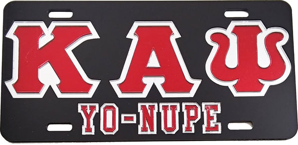 Kappa Alpha Psi Yo-Nupe Outline Mirror License Plate [Black/Red/Silver]