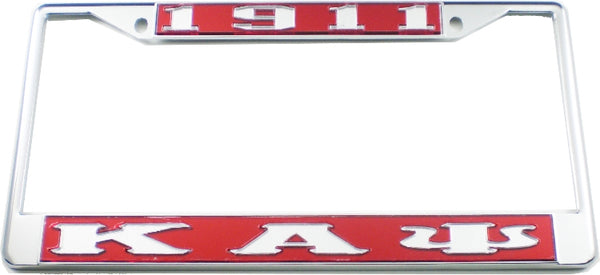 Kappa Alpha Psi 1911 Big Letter License Plate Frame [Silver Standard Frame - Red/Silver]
