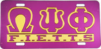 Omega Psi Phi F.I.E.T.T.S. Insert Outline Mirror License Plate [Purple/Purple/Gold]