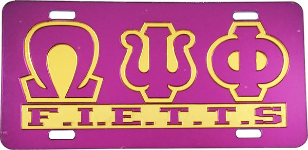 Omega Psi Phi F.I.E.T.T.S. Insert Outline Mirror License Plate [Purple/Purple/Gold]