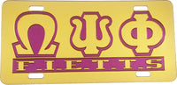 Omega Psi Phi F.I.E.T.T.S. Insert Outline Mirror License Plate [Gold/Gold/Purple]