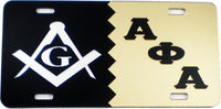 Mason + Alpha Phi Alpha Split Mirror License Plate [Black/Silver/Gold/Black]