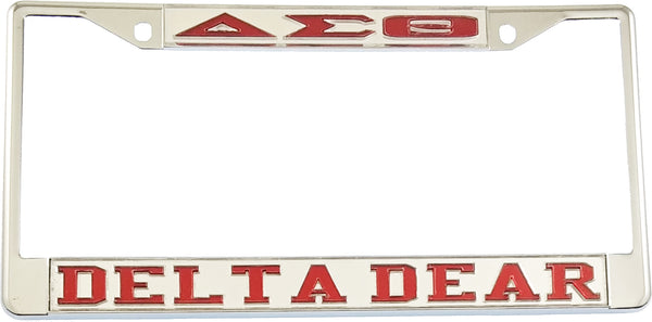 Delta Sigma Theta Delta Dear License Plate Frame [Silver Standard Frame - Silver/Red]