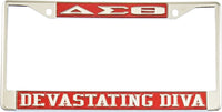 Delta Sigma Theta Devastating Diva License Plate Frame [Silver Standard Frame - Red/Silver]