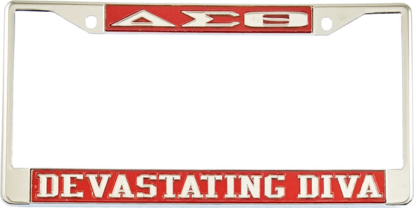 Delta Sigma Theta Devastating Diva License Plate Frame [Silver Standard Frame - Red/Silver]